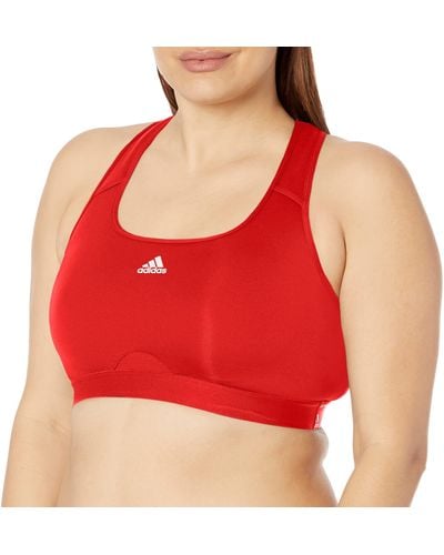 adidas Plus Size Training Medium Support Racer Back Good Level Bra Padded W/ Removable Pads - Red