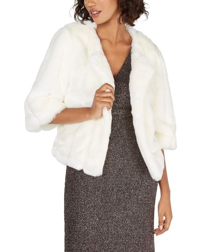 Calvin Klein Solid Faux Fur Shrug - White