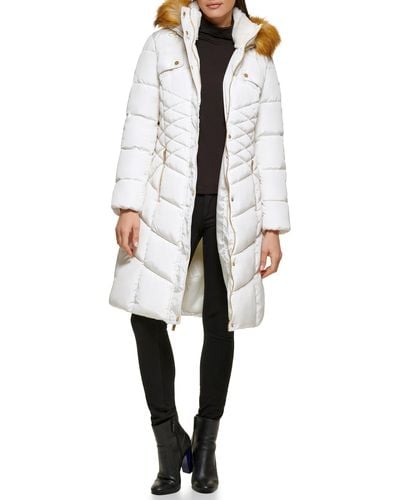 Guess Puffer Hooded Cold Weather Coat - Black