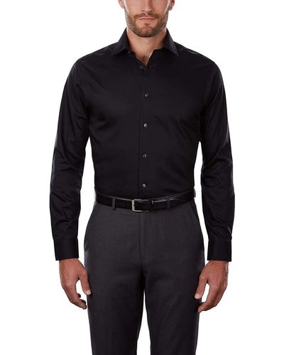 Calvin Klein Regular Fit Non Iron Herringbone Spread Collar Dress Shirt, Black, 16" Neck 32"-33" Sleeve