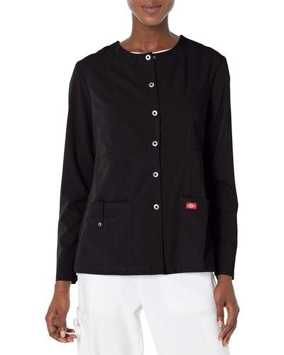 Dickies Cherokee Womens Xtreme Stretch Crew Neck Snap Front Warm-up Medical Scrubs Jacket - Black