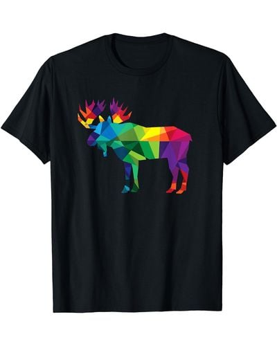 HUNTER Moose Colorful Low Poly Art Hunting Theme- S Gift T-shirt - Blue