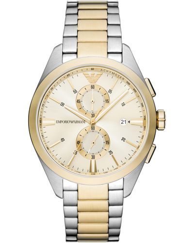 Emporio Armani Chronograph Silver And Gold Two-tone Stainless Steel Bracelet Watch - Metallic