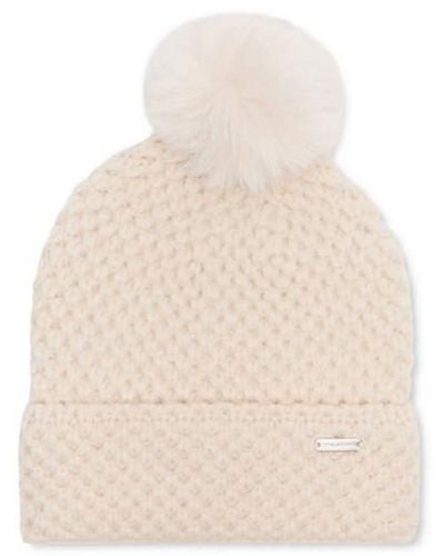 Steve Madden Waffle Knit Beanie With Pom - Natural