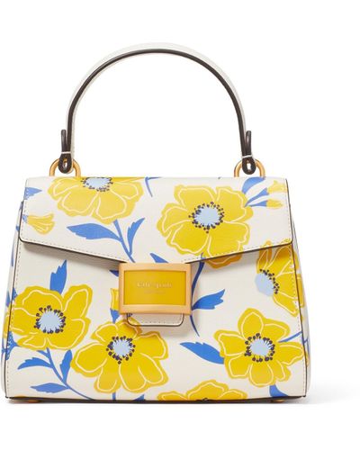 Kate Spade Katy Sunshine Floral Textured Leather Small Top Handle - Yellow