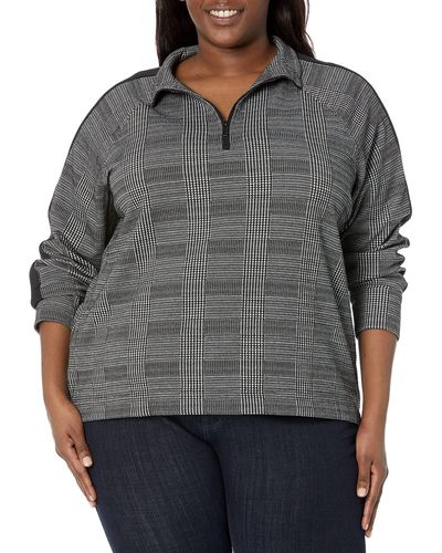 Anne Klein Plus Size Quarter Zip L/s Pullover Blk/anne W - Gray