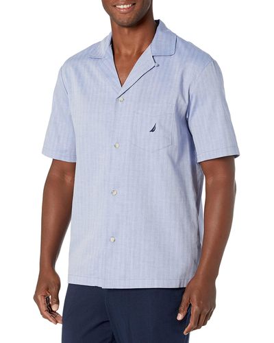 Nautica Short Sleeve 100% Cotton Soft Woven Button Down Pajama Top - White