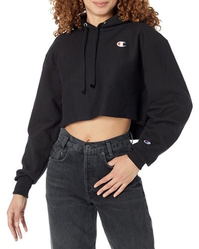 Champion Womens Reverse Weave Cropped Cut-off Hoodie - Black