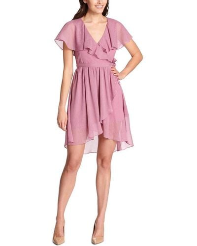Kensie Chiffon Wrap Dress - Pink