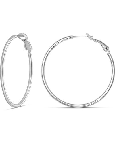 Amazon Essentials Sterling Silver Lightweight Paddle Back 30mm Hoop Earrings, - Metallic