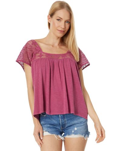 Lucky Brand Square Neck Lace Beach Tee - Pink