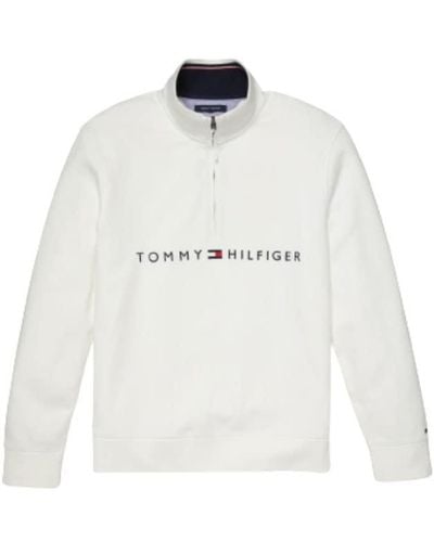 Tommy Hilfiger Adaptive Quarter Zip Sweatshirt With Extended Zipper Pull - White