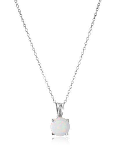 Amazon Essentials Womens Sterling Silver Round Cut Created Opal Birthstone Pendant Necklace - Blue
