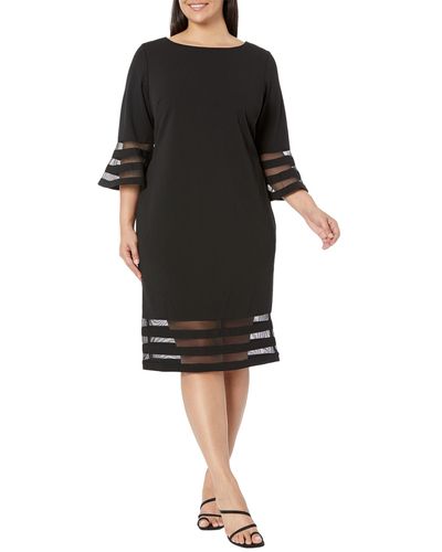 Calvin Klein Plus Size Scuba Crepe Sheath Dress With Illusion Detail On Bell Sleeve Skirt - Black