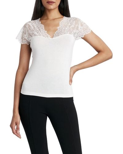 BCBGMAXAZRIA Short Sleeve Top With Lace - White
