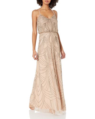 Adrianna Papell Beaded Blouson Gown With Spaghetti Straps - Natural