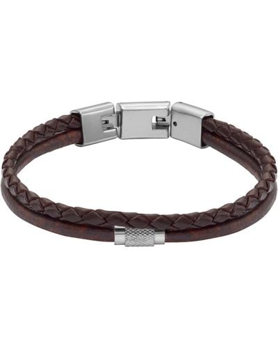 Fossil All Stacked Up Brown Leather Multi-strand Bracelet