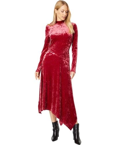 BCBGMAXAZRIA High Neck Midi Dress With Asymmetrical Hem - Red