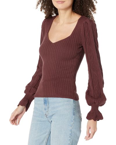 PAIGE Womens Europa Top Long Sleeve Pouf Sleeve Sweetheart Neckline In Chocolate Wine Shirt - Red