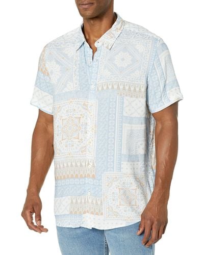 Guess Short Sleeve Eco Rayon Patchwork Tile Shirt - White