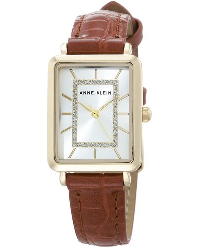 Anne Klein Glitter Accented Croco-grain Strap Watch - White