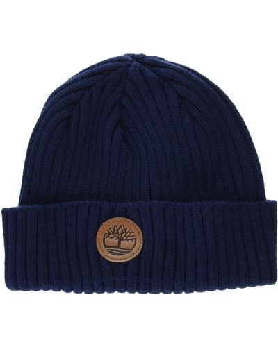 Timberland Ribbed Watch Cap W/leather Logo Patch - Blue