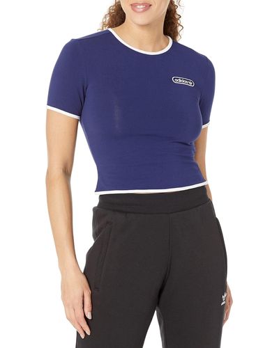 adidas Originals Cropped Tee With Binding Details - Blue
