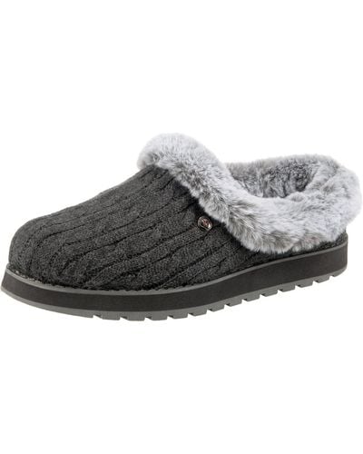 Skechers KEEPSAKES - ICE ANGEL, Pantuflas para Mujer, Charcoal Cable Knit Sweater/ Faux Fur Trim, 41 EU - Gris