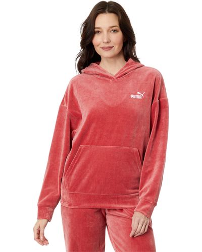 PUMA Essentials Elevated Velour Pullover Hoodie - Red