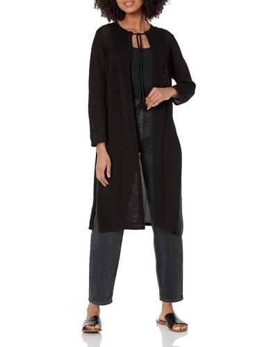 Anne Klein Long Sleeve Duster Cardigan With Side Sl - Black