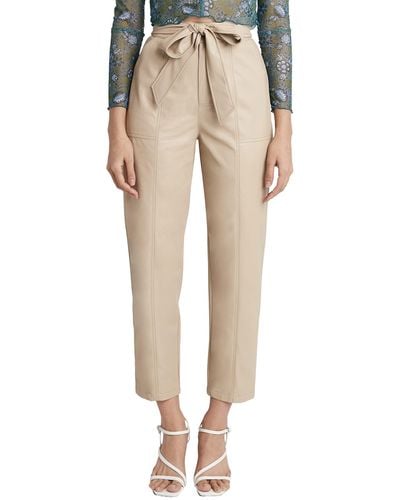 BCBGeneration Faux Leather Pants With Zipper And Pockets - Natural