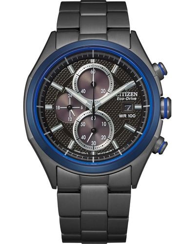 Citizen Eco-drive Weekender Chronograph Watch In Black Ip Stainless Steel - Blue