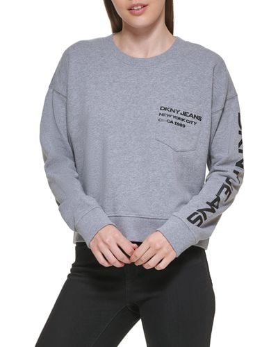 DKNY Womens Jeans Casual Pullover Sweatshirt - Gray