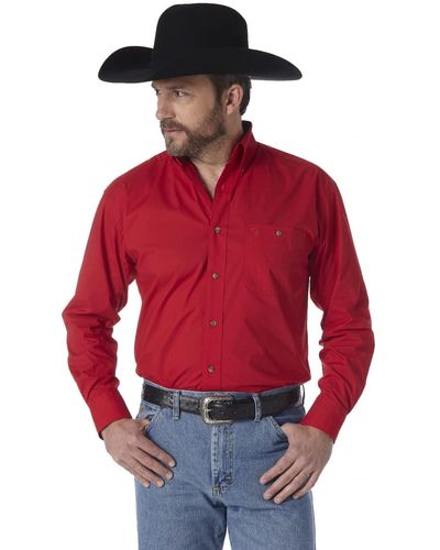 Wrangler George Strait One Pocket Long Sleeve Woven Shirt - Red