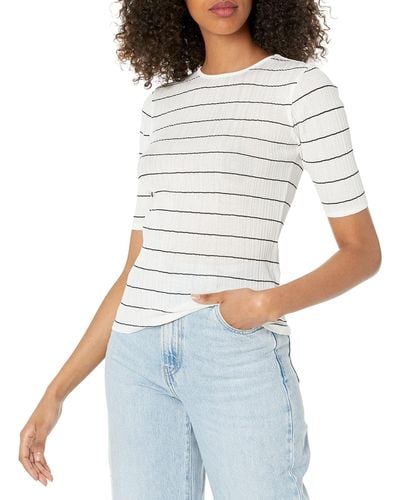 Vince S Variegated Stripe Elbow Slv Crew,off White/coastal,small