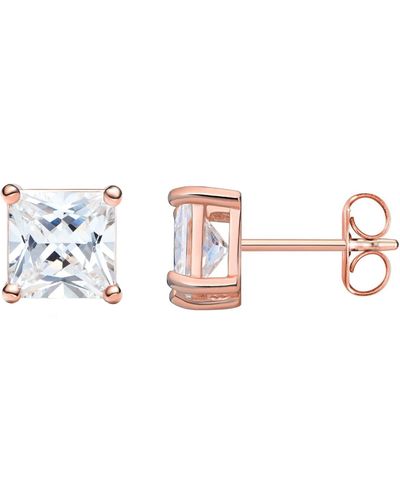 Amazon Essentials Rose Gold Plated Sterling Silver Princess Cut Cubic Zirconia Stud Earrings - Pink