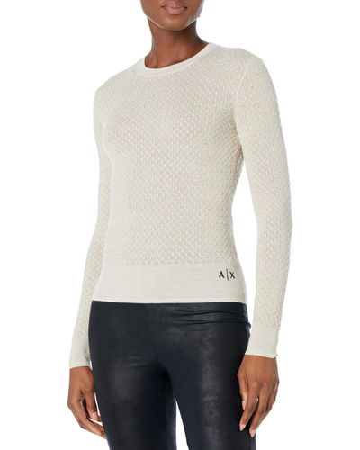 Emporio Armani A | X Armani Exchange Wool Blend Knit Fitted Pullover Sweater - White