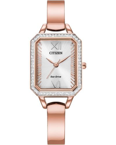 Citizen Eco-drive Dress Classic Crystal Watch In Rose-tone Stainless Steel - White