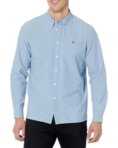 Lacoste Long Sleeve Chambray Slim Fit Button Down Shirt - Blue