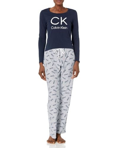 Calvin Klein Comfort Fleece Long Sleeve Sleepwear Set - Blue