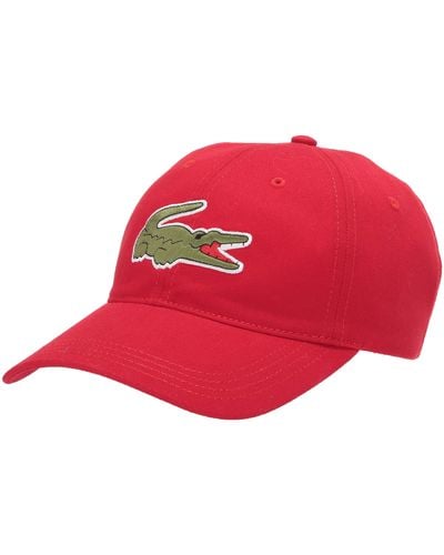 Lacoste Big Croc Twill Adjustable Leather Strap Hat - Red