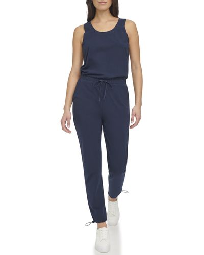 Andrew Marc Sport Sleeveless Stretch Fit Sporty Knit Jumpsuit - Blue