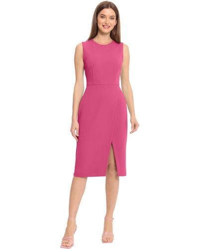 Maggy London Sleeveless Sheath Wrap Knee Length Dress Work Office Wear - Pink
