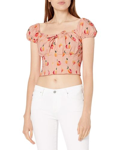 Finders Keepers Tutti Frutti Square Neck Short Puff Sleeve Cropped Bodice - Red