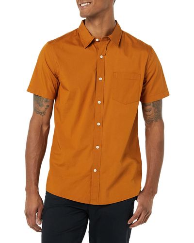 Goodthreads Short-sleeved Slim-fit Stretch Poplin Shirt - Orange