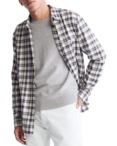 Calvin Klein Long-sleeve Plaid Pocket Shirt - Gray