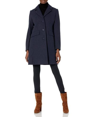 Laundry by Shelli Segal Womens Faux Wool Coat With Notch Collar Jacket - Blue