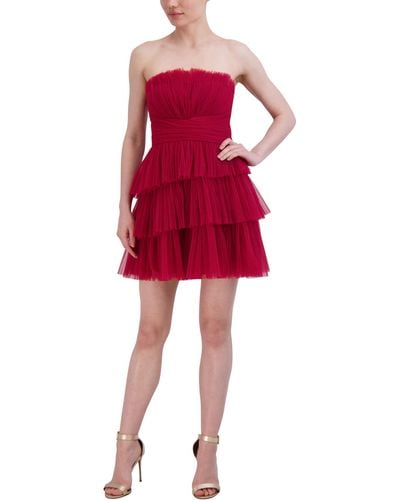 BCBGMAXAZRIA Strapless Straight Neck Mini Evening Dress - Red