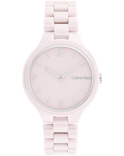 Calvin Klein Quartz Blush Ceramic And Link Bracelet Watch - Pink