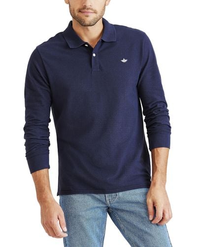 Dockers Slim Fit Long Sleeve Performance Pique Polo - Blue